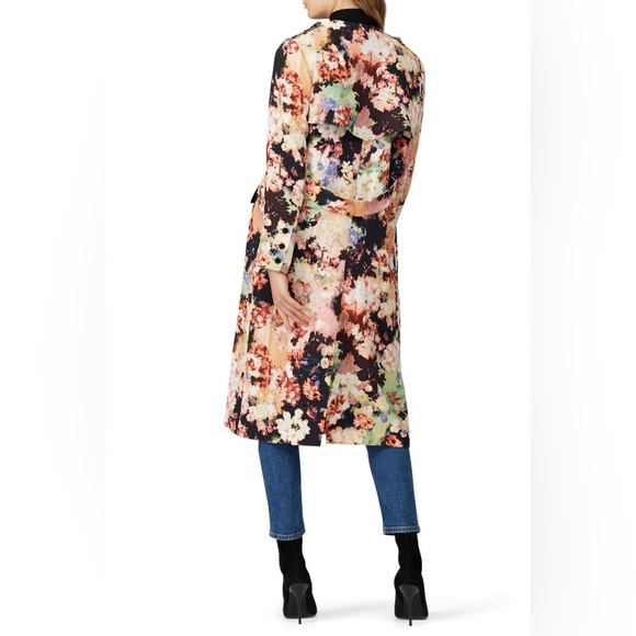 Badgley Mischka Dark Floral Duster Jacket in floral printed crepe Size 6 - Picture 3 of 10